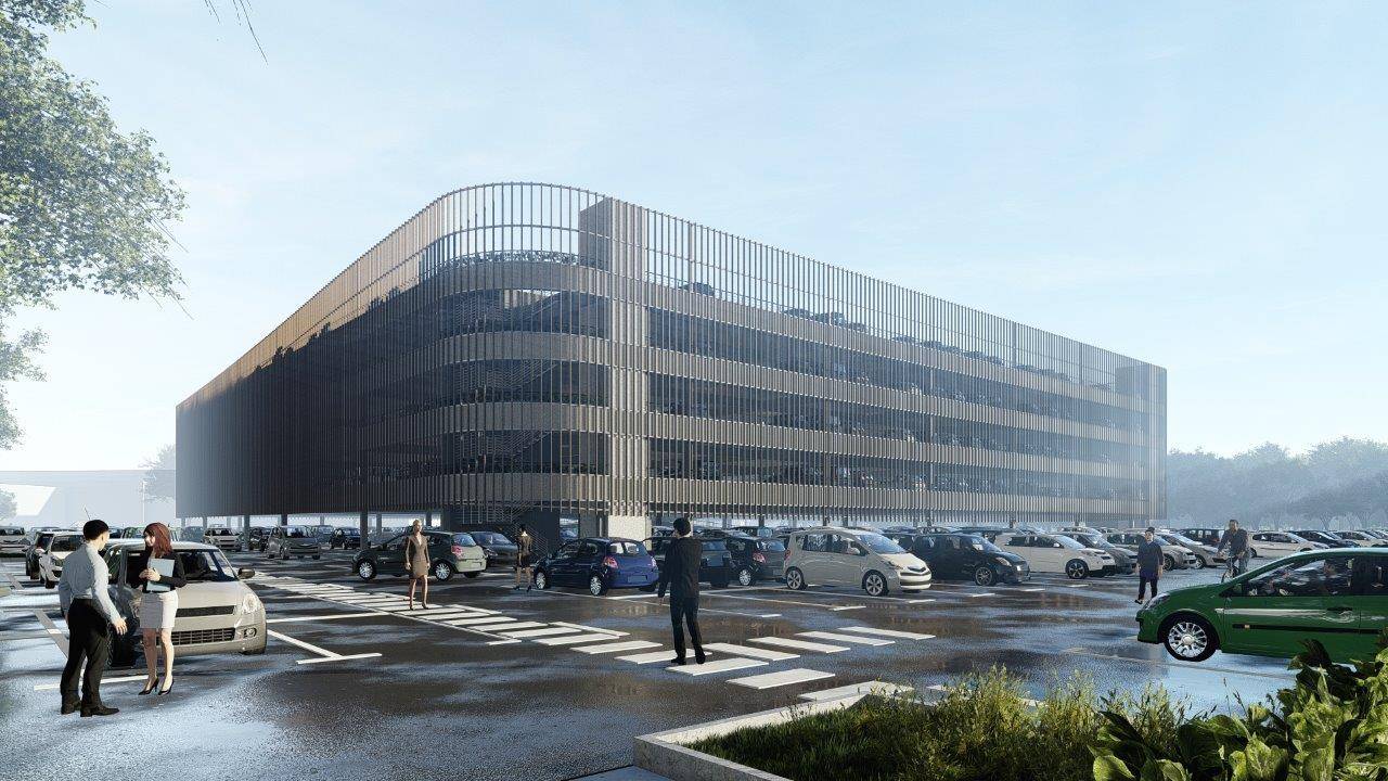 Perspective architecturale Parking silo R+4 pour le technocentre de Renault Group